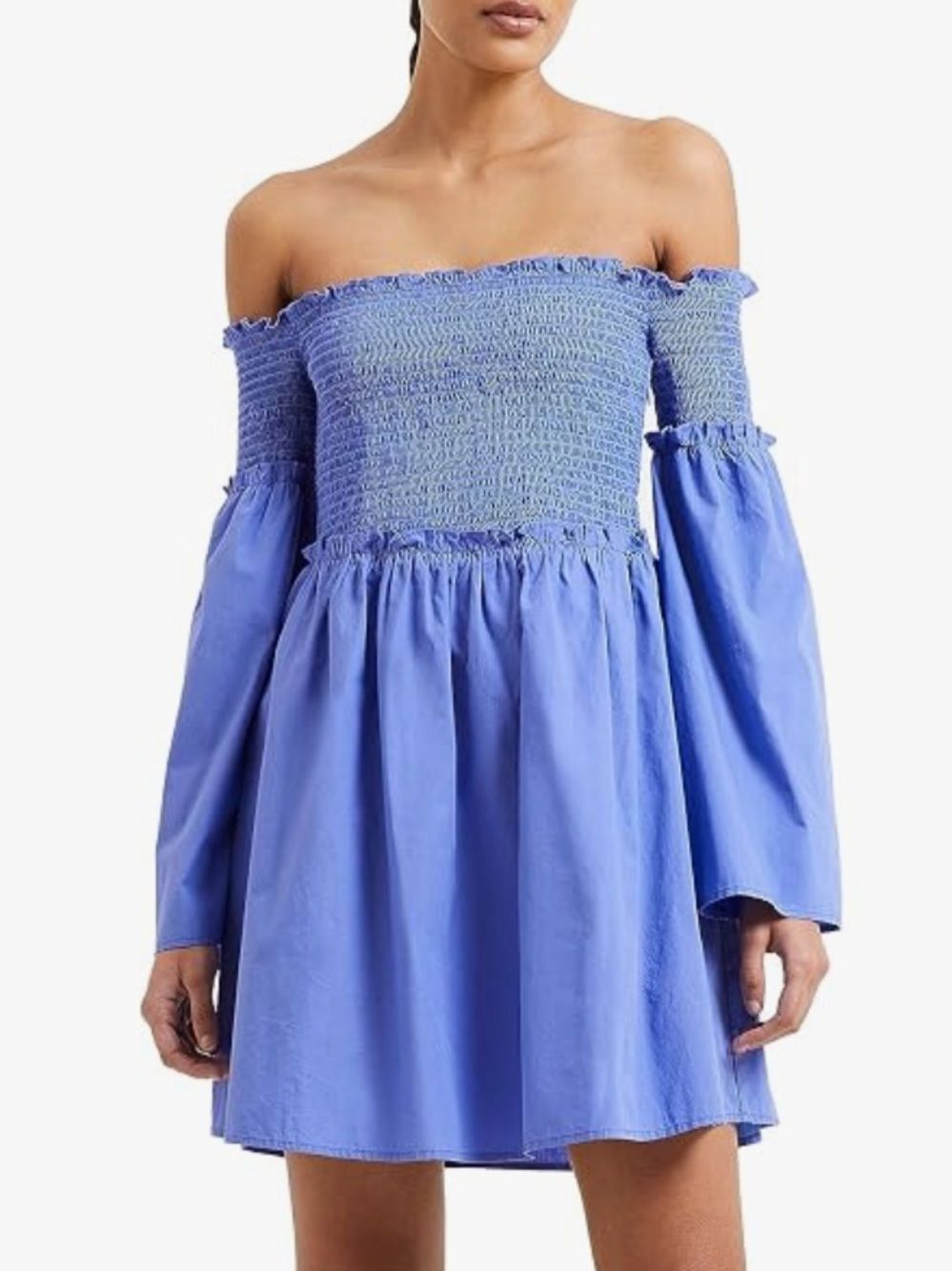 French Connection Periwinkle Off-Shoulder Smocked Dress